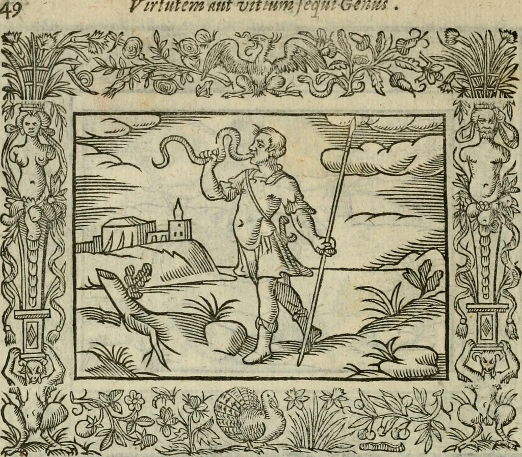 An illustration from Minerua Britanna, or, A garden of heroical deuises, furnished, and adorned with emblemes and impresa's of sundry natures : newly devised, moralized, and published, 1612, leaf 69