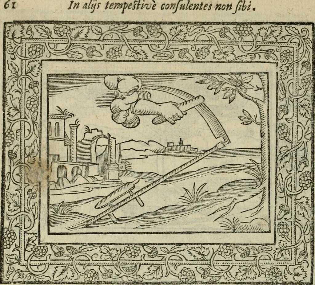 An illustration from Minerua Britanna, or, A garden of heroical deuises, furnished, and adorned with emblemes and impresa's of sundry natures : newly devised, moralized, and published, 1612, leaf 81