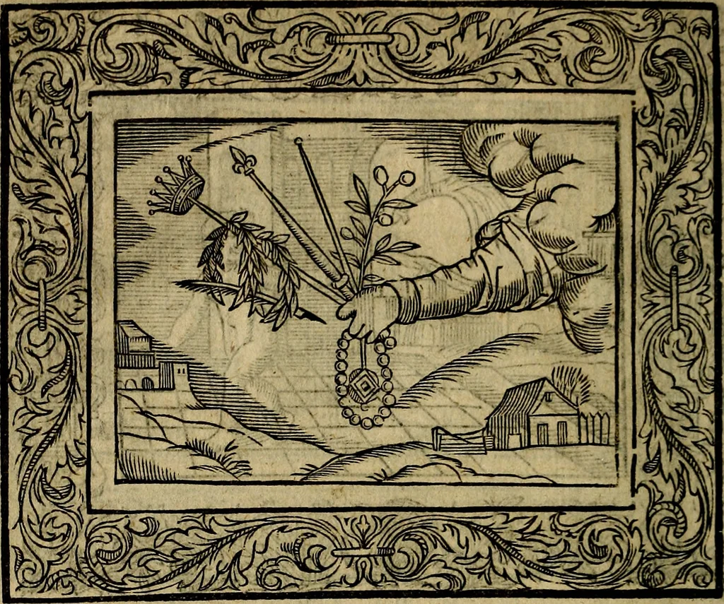 An illustration from Minerva Britanna Or A Garden Of Heroical Deuises, furnished, and adorned with Emblemes and Impresa's of sundry natures, 1612, leaf 145