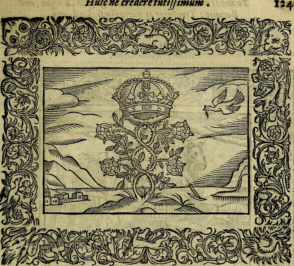 An illustration from Minerva Britanna Or A Garden Of Heroical Deuises, furnished, and adorned with Emblemes and Impresa's of sundry natures, 1612, leaf 148