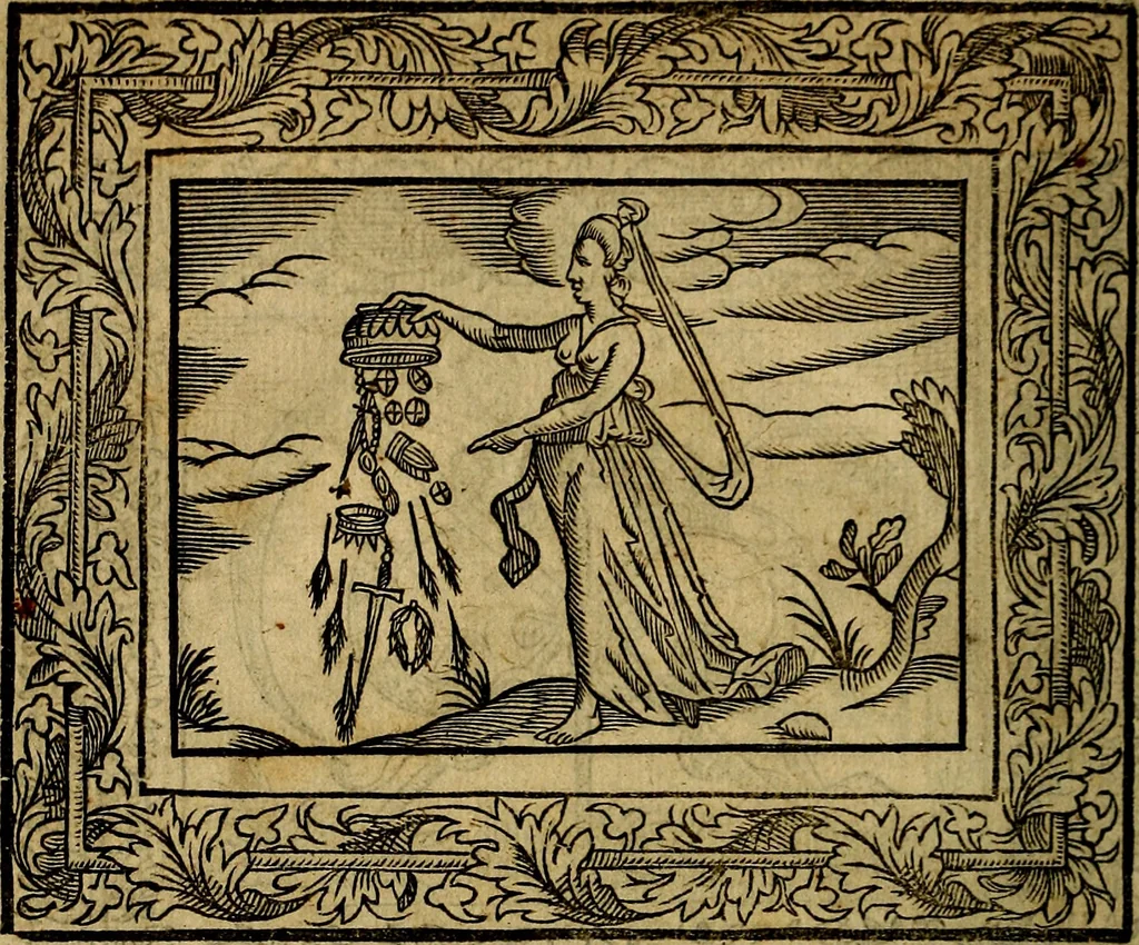 An illustration from Minerva Britanna Or A Garden Of Heroical Deuises, furnished, and adorned with Emblemes and Impresa's of sundry natures, 1612, leaf 175