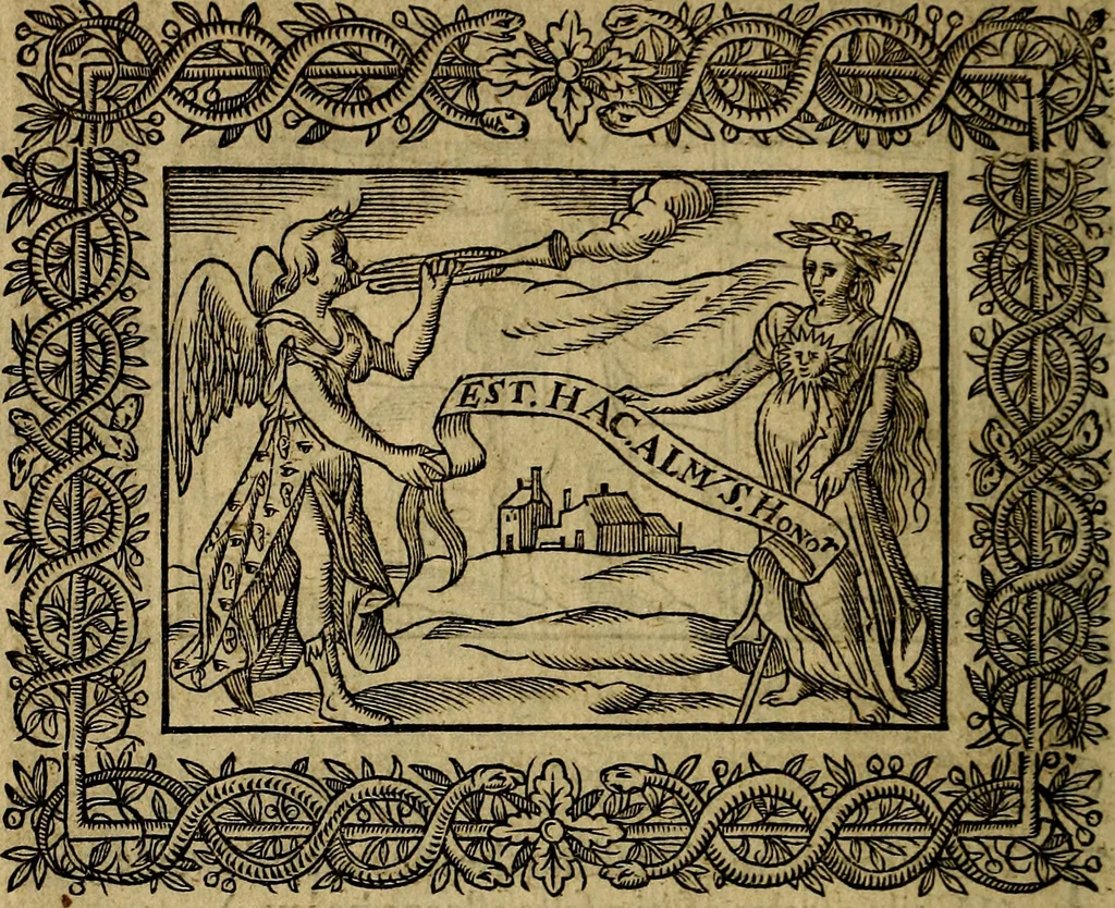 An illustration from Minerva Britanna Or A Garden Of Heroical Deuises, furnished, and adorned with Emblemes and Impresa's of sundry natures, 1612, leaf 55