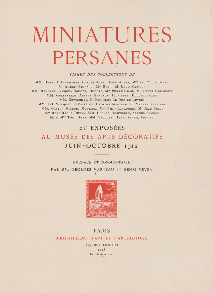 An illustration from Miniatures persanes : tirées des collections de MM. Henry d'Allemagne, Claude Anet, Henri Aubry..., 1913, leaf 3