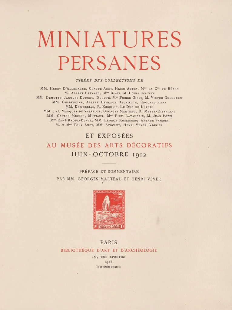 An illustration from Miniatures persanes : tirées des collections de MM. Henry d'Allemagne, Claude Anet, Henri Aubry..., 1913, leaf 3