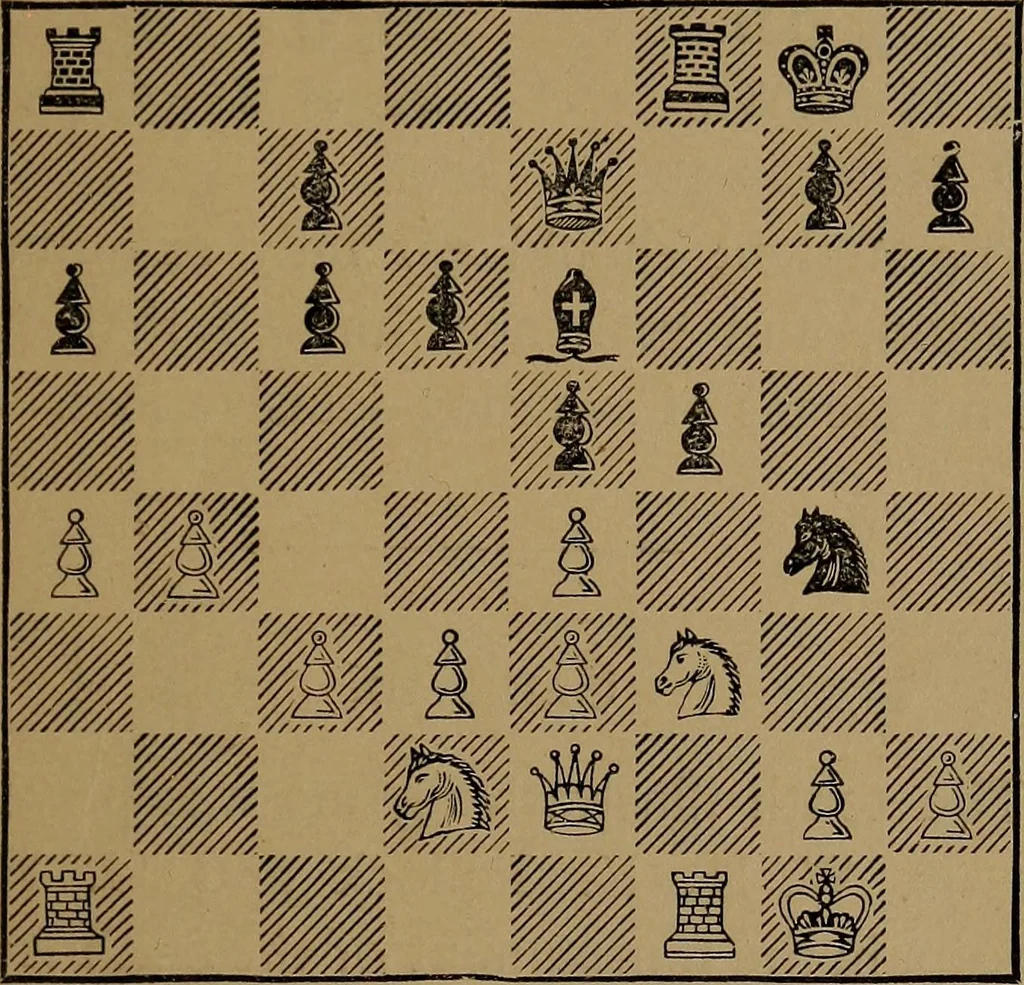 An illustration from The minor tactics of chess; a treatise on the development of the forces in obedience to strategic principle, 1901, leaf 204