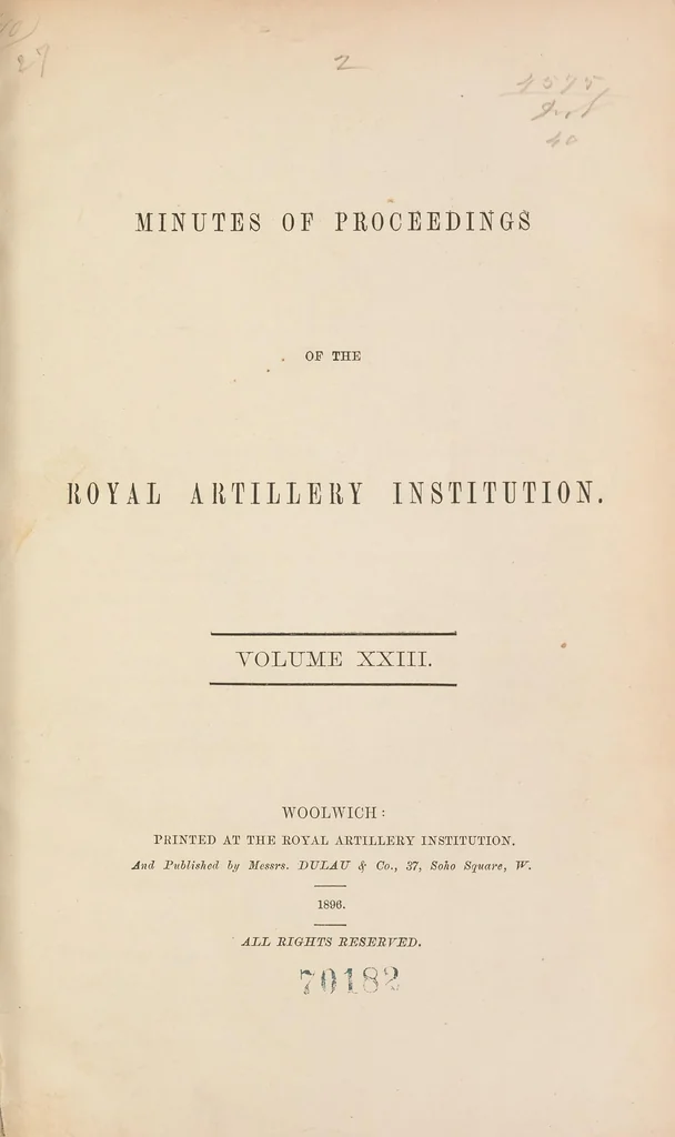 An illustration from Minutes of proceedings of the Royal Artillery Institution, 1858, leaf 7