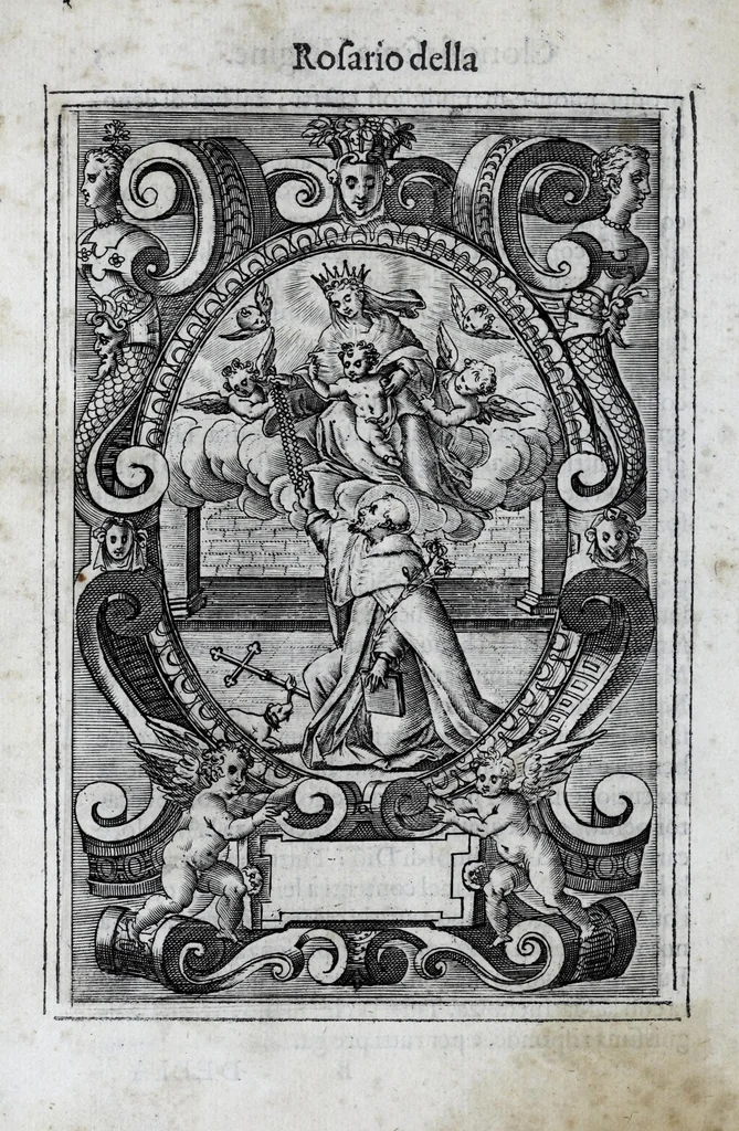 An illustration from Miracoli della Sac.ma Vergine Maria : seguiti a benefitio di quelli che sono stati deuoti della Compagnia del Sant.mo Rosario, 1587, leaf 22