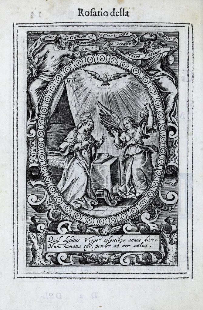 An illustration from Miracoli della Sac.ma Vergine Maria : seguiti a benefitio di quelli che sono stati deuoti della Compagnia del Sant.mo Rosario, 1587, leaf 40