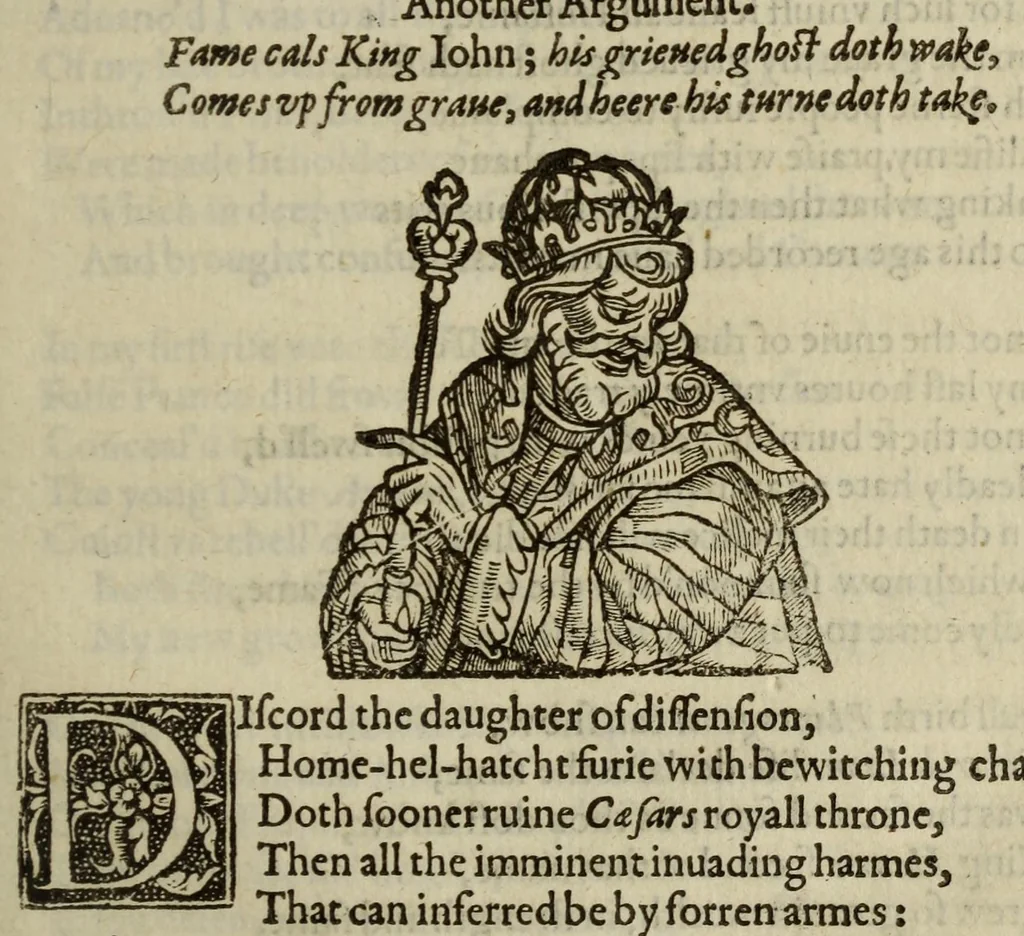 An illustration from A mirour for magistrates : being a true chronicle historie of the vntimely falles of such vnfortunate princes and men of note as haue happened since the first entrance of Brute into this iland, vntill this our latter age, 1610, leaf 141