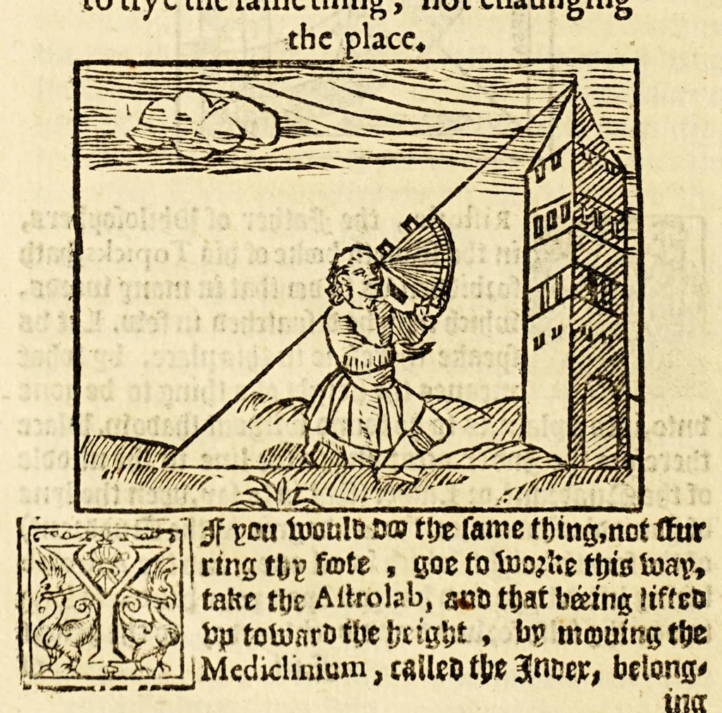 An illustration from A mirror for mathematiques: : a golden gem for geometricians: a sure safety for saylers, and an auncient antiquary for astronomers and astrologians. Contayning also an order howe to make an astronimicall instrument, called the astrolab, vvith the vse thereof. Also a playne and most easie instruction for erection of a figure for the 12. houses of the heauens. A work most profitable for all such as are students in astrenomie, & geometrie, and generally most necessarie for all learners in mathematicall artes. The contents of which booke you shall find in the next page., 1587, leaf 52