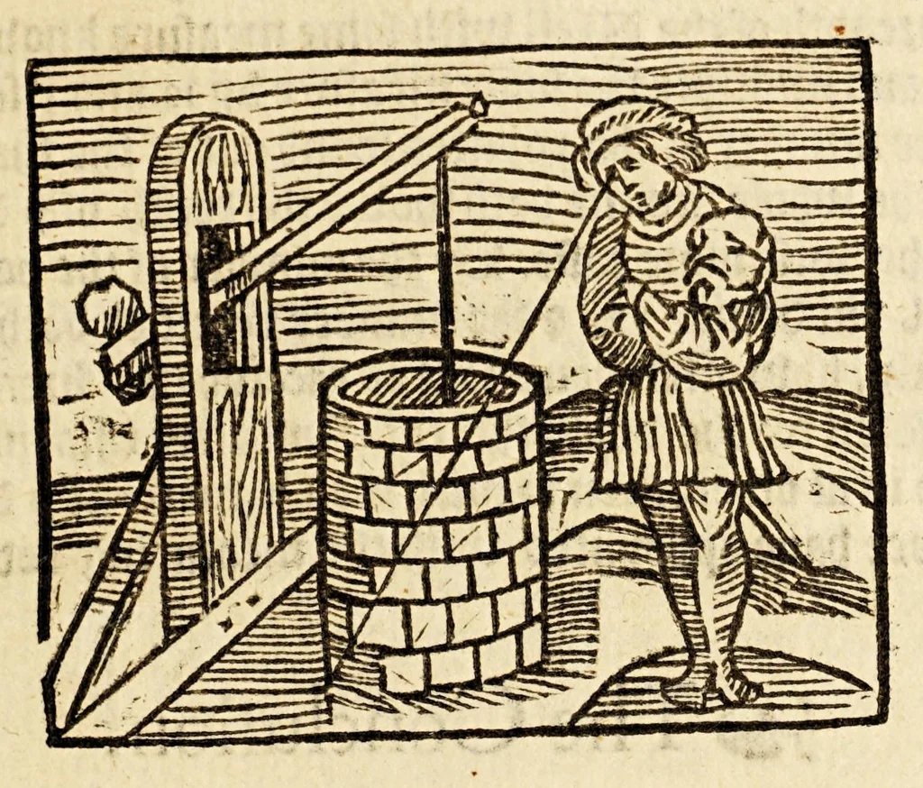 An illustration from A mirror for mathematiques: : a golden gem for geometricians: a sure safety for saylers, and an auncient antiquary for astronomers and astrologians. Contayning also an order howe to make an astronimicall instrument, called the astrolab, vvith the vse thereof. Also a playne and most easie instruction for erection of a figure for the 12. houses of the heauens. A work most profitable for all such as are students in astrenomie, & geometrie, and generally most necessarie for all learners in mathematicall artes. The contents of which booke you shall find in the next page., 1587, leaf 61