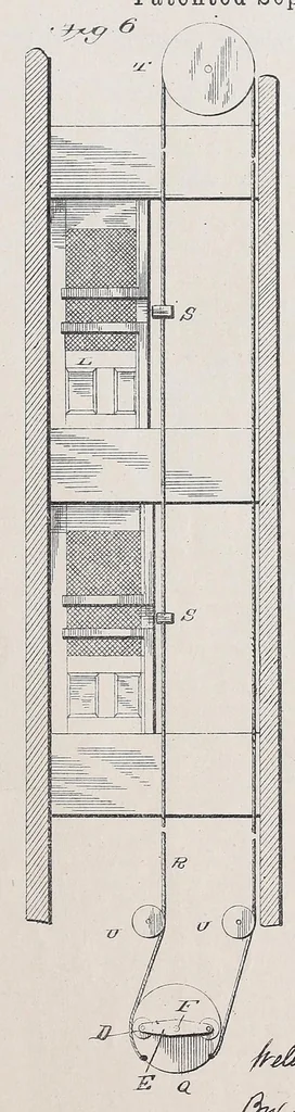 An illustration from Miscellaneous U.S. elevator patents, 1880, leaf 267