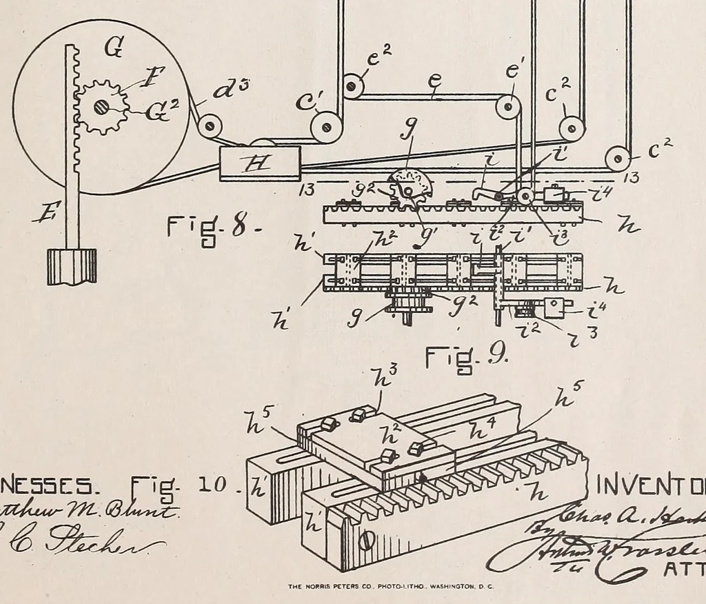 An illustration from Miscellaneous U.S. elevator patents, 1880, leaf 303