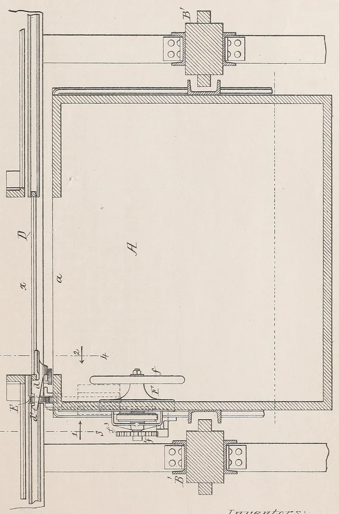 An illustration from Miscellaneous U.S. elevator patents, 1880, leaf 341