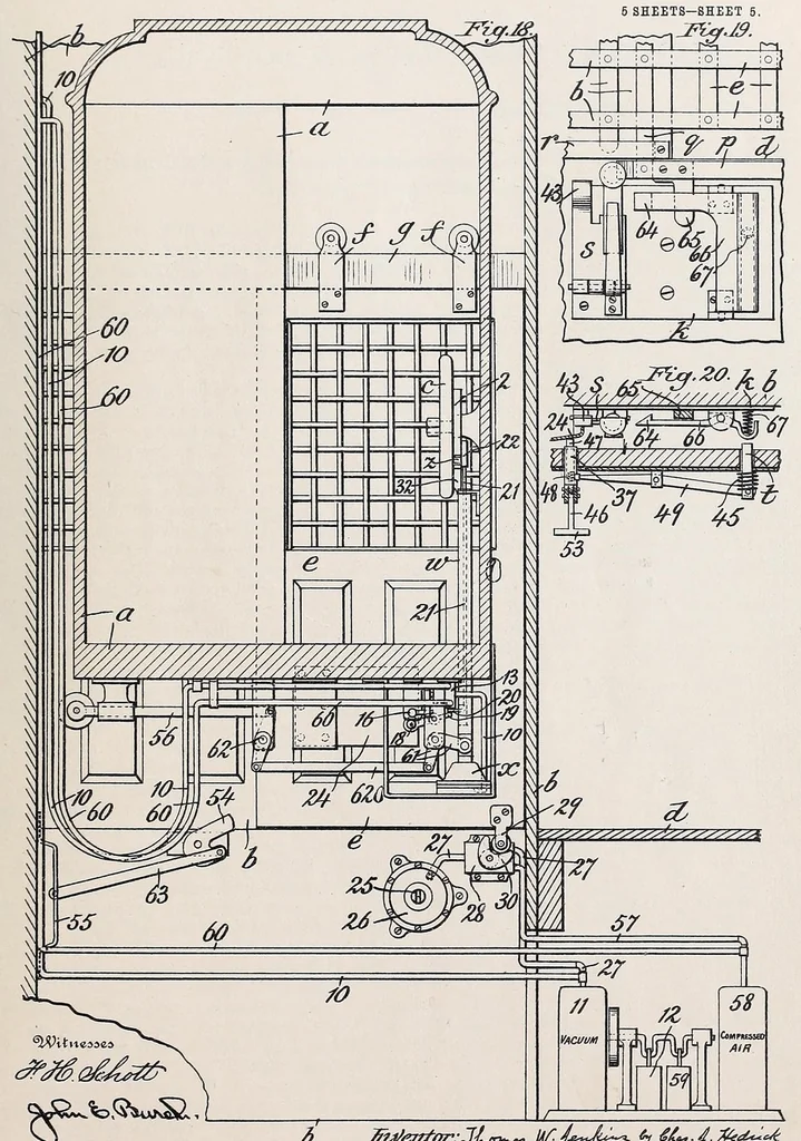 An illustration from Miscellaneous U.S. elevator patents, 1880, leaf 637