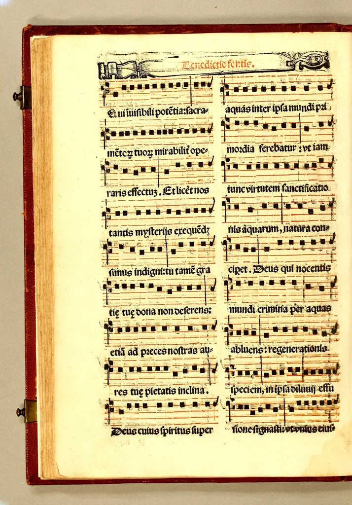 An illustration from Missale romanum ordinarium. : Misale romanum nuper adoptatum co[m]modu[m] quoru[m]cu[m]q[ue] sacerdotu[m] summa diligentia distinctu[m]: atq[ue] ita ex nouo ordine digestu[m] vt apposit[is] introitib[us], gradualib[us], offertorijs [et] co[m]munionibus o[mn]es miss[a]e sint in suis loc[is] integre. In quo etia[m] adiunct[a]e sunt mult[a]e miss[a]e uou[a]e [sic], [et] alia plurima sup[er]addita, q[uae] in missalib[us] hacten[us] i[m]p[re]ssis d[e]sideraba[n]tur. 1561, 1561, leaf 212