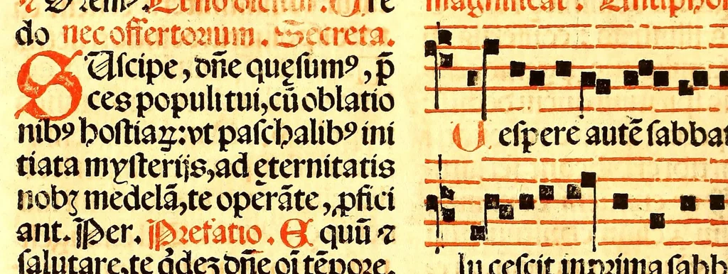 An illustration from Missale romanum ordinarium. : Misale romanum nuper adoptatum co[m]modu[m] quoru[m]cu[m]q[ue] sacerdotu[m] summa diligentia distinctu[m]: atq[ue] ita ex nouo ordine digestu[m] vt apposit[is] introitib[us], gradualib[us], offertorijs [et] co[m]munionibus o[mn]es miss[a]e sint in suis loc[is] integre. In quo etia[m] adiunct[a]e sunt mult[a]e miss[a]e uou[a]e [sic], [et] alia plurima sup[er]addita, q[uae] in missalib[us] hacten[us] i[m]p[re]ssis d[e]sideraba[n]tur. 1561, 1561, leaf 222
