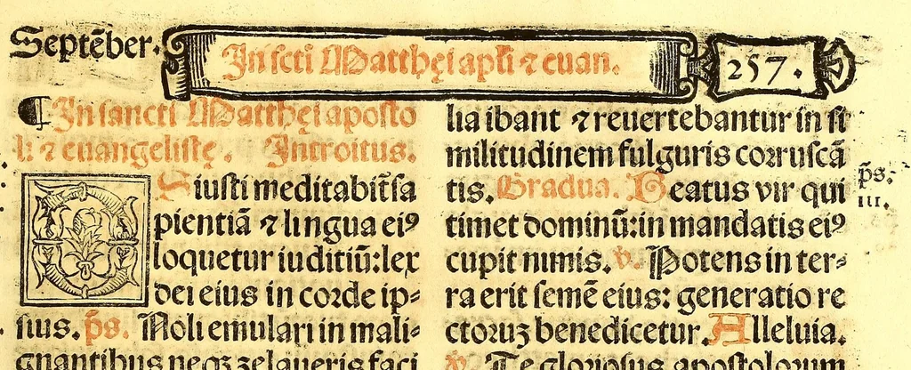 An illustration from Missale romanum ordinarium. : Misale romanum nuper adoptatum co[m]modu[m] quoru[m]cu[m]q[ue] sacerdotu[m] summa diligentia distinctu[m]: atq[ue] ita ex nouo ordine digestu[m] vt apposit[is] introitib[us], gradualib[us], offertorijs [et] co[m]munionibus o[mn]es miss[a]e sint in suis loc[is] integre. In quo etia[m] adiunct[a]e sunt mult[a]e miss[a]e uou[a]e [sic], [et] alia plurima sup[er]addita, q[uae] in missalib[us] hacten[us] i[m]p[re]ssis d[e]sideraba[n]tur. 1561, 1561, leaf 493