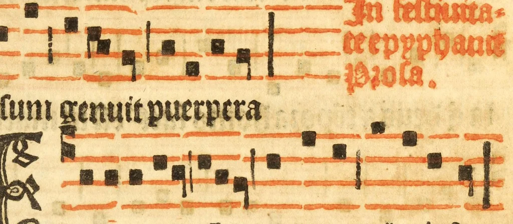 An illustration from Misse familiares cum suis ca[n]tibu[us] angelicis nuperrime ad vngue[m] recognite : nam pleraq[ue] in vetustiorib[us] exe[m]plarib[us] truncata, in hac nouissima recognitione reintegrata sunt sicuti precipue in intonationibus Psalmorum videre est. Misse sole[n]niores toti[us] anni, nuperrime ad vngue[m] recognite. Communes prose totius anni nouissime emendate, 1526, leaf 123