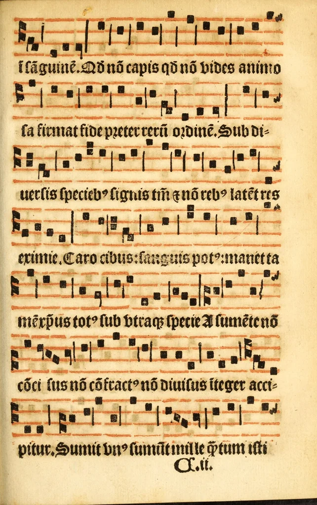 An illustration from Misse familiares cum suis ca[n]tibu[us] angelicis nuperrime ad vngue[m] recognite : nam pleraq[ue] in vetustiorib[us] exe[m]plarib[us] truncata, in hac nouissima recognitione reintegrata sunt sicuti precipue in intonationibus Psalmorum videre est. Misse sole[n]niores toti[us] anni, nuperrime ad vngue[m] recognite. Communes prose totius anni nouissime emendate, 1526, leaf 145