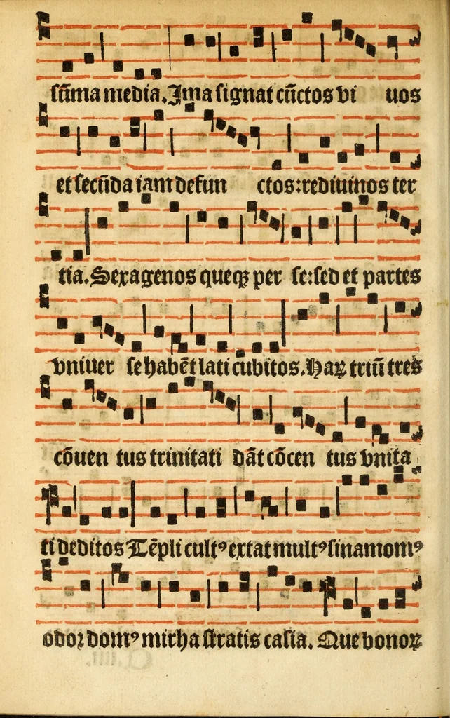 An illustration from Misse familiares cum suis ca[n]tibu[us] angelicis nuperrime ad vngue[m] recognite : nam pleraq[ue] in vetustiorib[us] exe[m]plarib[us] truncata, in hac nouissima recognitione reintegrata sunt sicuti precipue in intonationibus Psalmorum videre est. Misse sole[n]niores toti[us] anni, nuperrime ad vngue[m] recognite. Communes prose totius anni nouissime emendate, 1526, leaf 150