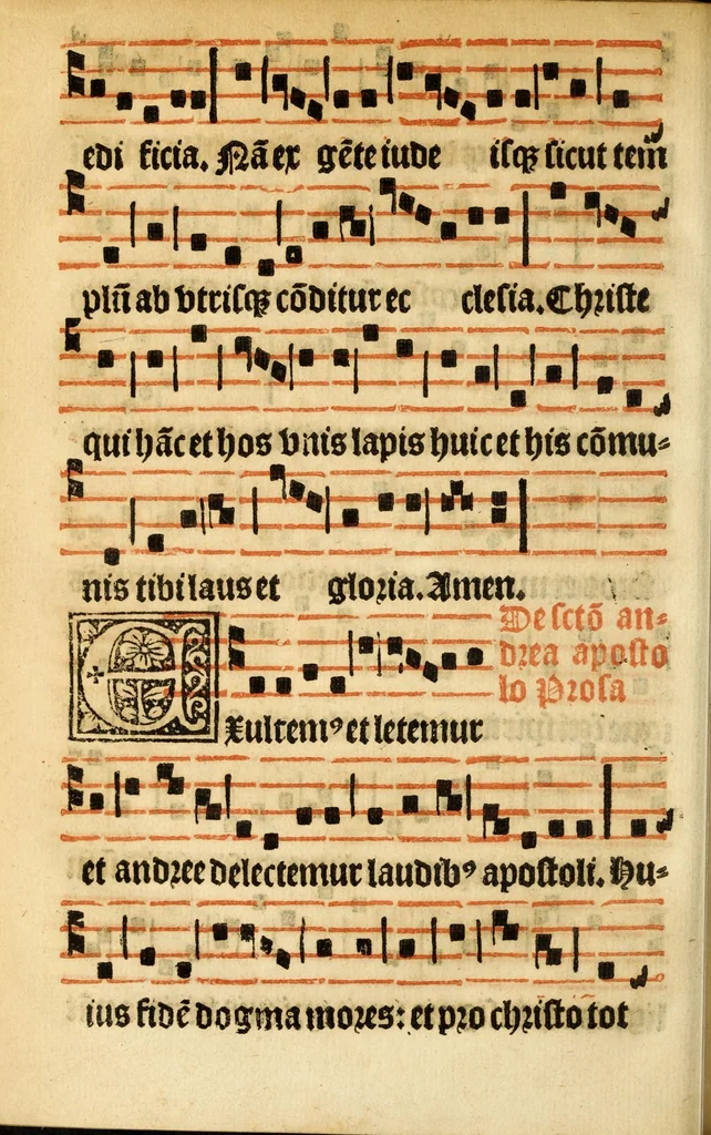 An illustration from Misse familiares cum suis ca[n]tibu[us] angelicis nuperrime ad vngue[m] recognite : nam pleraq[ue] in vetustiorib[us] exe[m]plarib[us] truncata, in hac nouissima recognitione reintegrata sunt sicuti precipue in intonationibus Psalmorum videre est. Misse sole[n]niores toti[us] anni, nuperrime ad vngue[m] recognite. Communes prose totius anni nouissime emendate, 1526, leaf 152