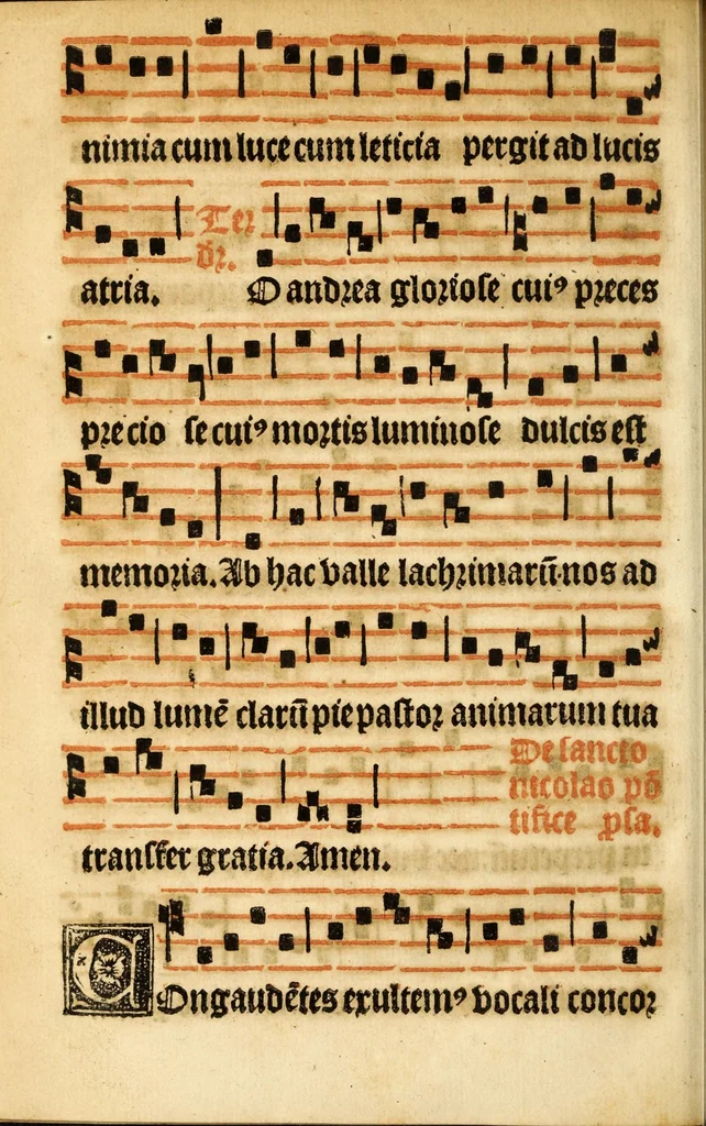 An illustration from Misse familiares cum suis ca[n]tibu[us] angelicis nuperrime ad vngue[m] recognite : nam pleraq[ue] in vetustiorib[us] exe[m]plarib[us] truncata, in hac nouissima recognitione reintegrata sunt sicuti precipue in intonationibus Psalmorum videre est. Misse sole[n]niores toti[us] anni, nuperrime ad vngue[m] recognite. Communes prose totius anni nouissime emendate, 1526, leaf 156