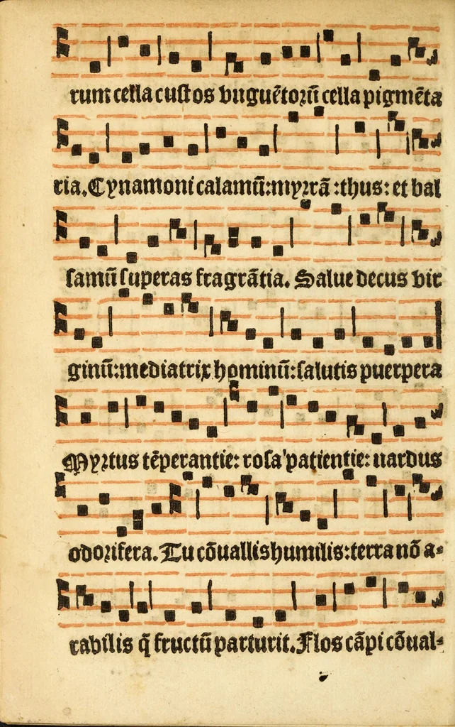 An illustration from Misse familiares cum suis ca[n]tibu[us] angelicis nuperrime ad vngue[m] recognite : nam pleraq[ue] in vetustiorib[us] exe[m]plarib[us] truncata, in hac nouissima recognitione reintegrata sunt sicuti precipue in intonationibus Psalmorum videre est. Misse sole[n]niores toti[us] anni, nuperrime ad vngue[m] recognite. Communes prose totius anni nouissime emendate, 1526, leaf 168