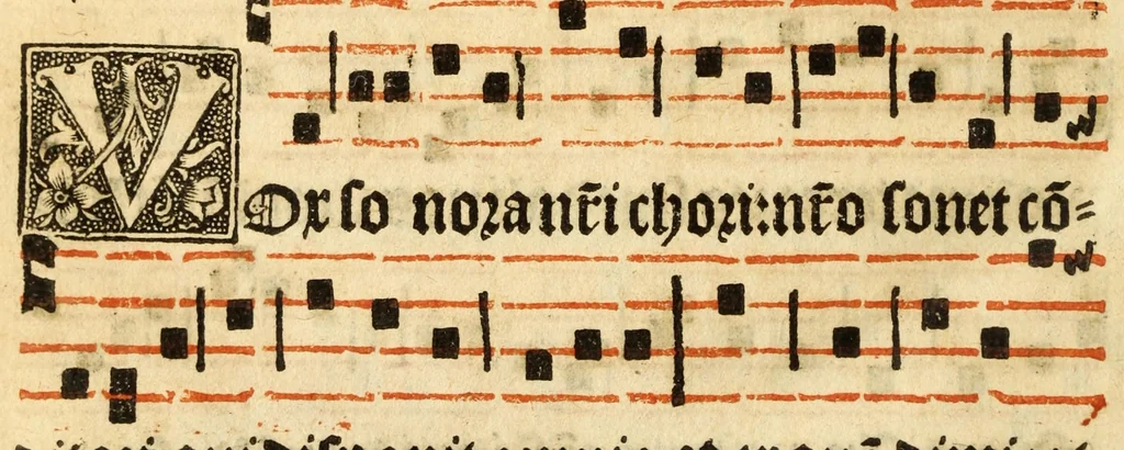 An illustration from Misse familiares cum suis ca[n]tibu[us] angelicis nuperrime ad vngue[m] recognite : nam pleraq[ue] in vetustiorib[us] exe[m]plarib[us] truncata, in hac nouissima recognitione reintegrata sunt sicuti precipue in intonationibus Psalmorum videre est. Misse sole[n]niores toti[us] anni, nuperrime ad vngue[m] recognite. Communes prose totius anni nouissime emendate, 1526, leaf 172