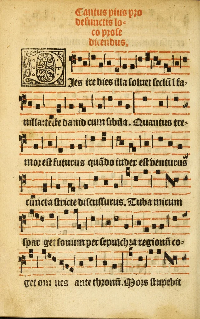 An illustration from Misse familiares cum suis ca[n]tibu[us] angelicis nuperrime ad vngue[m] recognite : nam pleraq[ue] in vetustiorib[us] exe[m]plarib[us] truncata, in hac nouissima recognitione reintegrata sunt sicuti precipue in intonationibus Psalmorum videre est. Misse sole[n]niores toti[us] anni, nuperrime ad vngue[m] recognite. Communes prose totius anni nouissime emendate, 1526, leaf 178