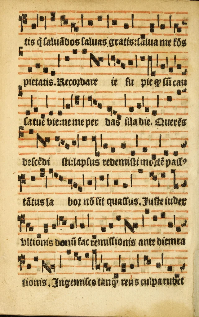 An illustration from Misse familiares cum suis ca[n]tibu[us] angelicis nuperrime ad vngue[m] recognite : nam pleraq[ue] in vetustiorib[us] exe[m]plarib[us] truncata, in hac nouissima recognitione reintegrata sunt sicuti precipue in intonationibus Psalmorum videre est. Misse sole[n]niores toti[us] anni, nuperrime ad vngue[m] recognite. Communes prose totius anni nouissime emendate, 1526, leaf 180