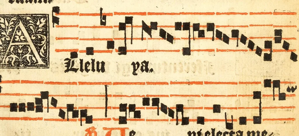 An illustration from Misse familiares cum suis ca[n]tibu[us] angelicis nuperrime ad vngue[m] recognite : nam pleraq[ue] in vetustiorib[us] exe[m]plarib[us] truncata, in hac nouissima recognitione reintegrata sunt sicuti precipue in intonationibus Psalmorum videre est. Misse sole[n]niores toti[us] anni, nuperrime ad vngue[m] recognite. Communes prose totius anni nouissime emendate, 1526, leaf 21