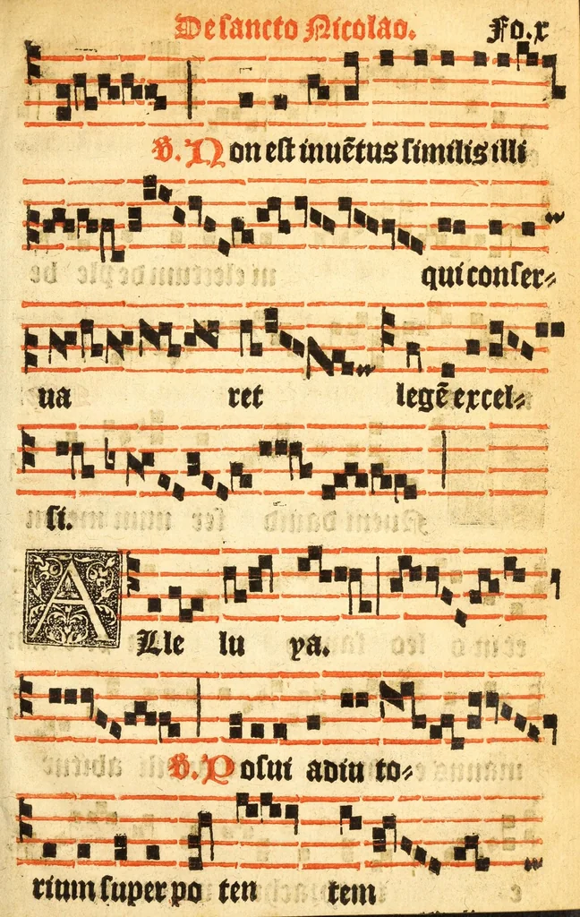 An illustration from Misse familiares cum suis ca[n]tibu[us] angelicis nuperrime ad vngue[m] recognite : nam pleraq[ue] in vetustiorib[us] exe[m]plarib[us] truncata, in hac nouissima recognitione reintegrata sunt sicuti precipue in intonationibus Psalmorum videre est. Misse sole[n]niores toti[us] anni, nuperrime ad vngue[m] recognite. Communes prose totius anni nouissime emendate, 1526, leaf 25