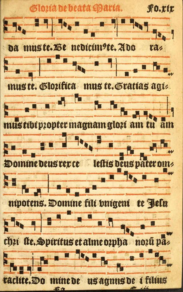 An illustration from Misse familiares cum suis ca[n]tibu[us] angelicis nuperrime ad vngue[m] recognite : nam pleraq[ue] in vetustiorib[us] exe[m]plarib[us] truncata, in hac nouissima recognitione reintegrata sunt sicuti precipue in intonationibus Psalmorum videre est. Misse sole[n]niores toti[us] anni, nuperrime ad vngue[m] recognite. Communes prose totius anni nouissime emendate, 1526, leaf 43