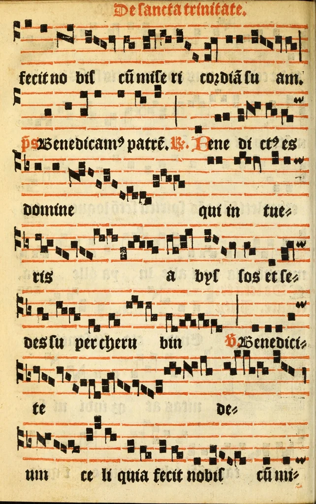 An illustration from Misse familiares cum suis ca[n]tibu[us] angelicis nuperrime ad vngue[m] recognite : nam pleraq[ue] in vetustiorib[us] exe[m]plarib[us] truncata, in hac nouissima recognitione reintegrata sunt sicuti precipue in intonationibus Psalmorum videre est. Misse sole[n]niores toti[us] anni, nuperrime ad vngue[m] recognite. Communes prose totius anni nouissime emendate, 1526, leaf 92