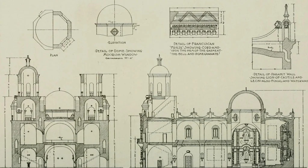 An illustration from Mission architecture as exemplified in San Xavier del Bac; including a complete list of the missions in the South-west; also a bibliography of the manuscripts and works pertaining to the subject, 1919, leaf 139
