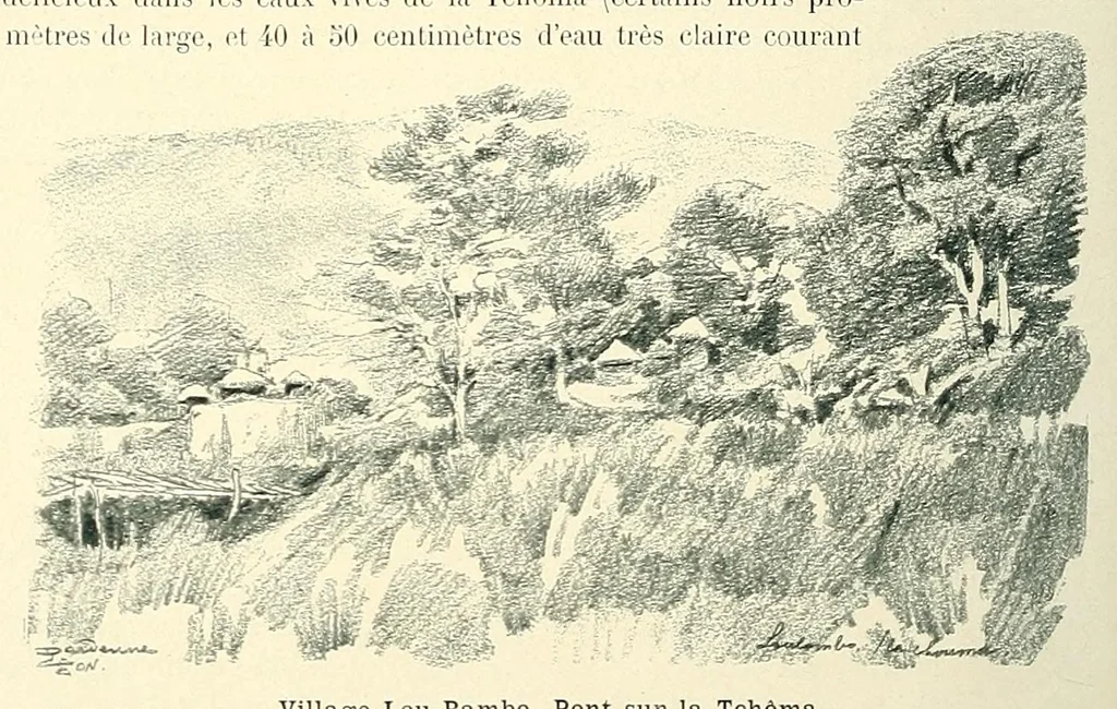 An illustration from Mission scientifique du Ka-Tanga : journal de route, section Moliro, M'pwéto, Ka-Béca, Lofoï, chutes Ki-Oubo, 1902, leaf 100