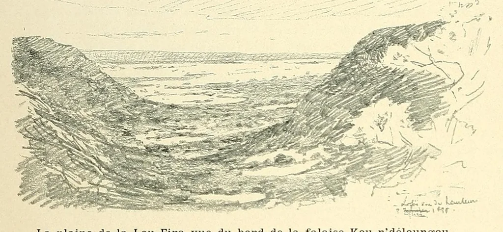 An illustration from Mission scientifique du Ka-Tanga : journal de route, section Moliro, M'pwéto, Ka-Béca, Lofoï, chutes Ki-Oubo, 1902, leaf 232