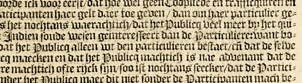 An illustration from Missive. Daer in kortelijck en[de] grondigh wert veerthoont, hoe veel de Vereenighde Nederlanden gelegen is aen de Oost ende West-Indische navigatie. : Mitsgaders 't profijt, datmen van de Oost-Indische Compagnie, geduyrende den tijdt van 24. jaren herwaerts, daer uyt heeft ghetrocken. Ende met fondamentale redenen werdt bewesen, dat door de gheoctroyeerde West Indische navigatie, meer voordeel voor de participanten met meerder dienste voor de Nederlantsche Provintien, grooter schade ende afbreuck voor den Coninck van Spaengten zy te verwachten., 1621, leaf 9