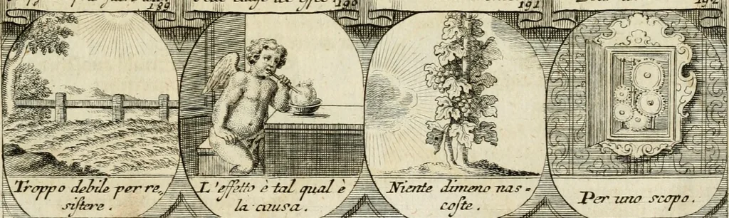 An illustration from M. Laurentii Wolfgangi Woyttens Emblematischer Parnassus : worauf die Musen, ihre Blumen-Lese, zu allerhand Freuden und Trauer-Kräntzen halten : um, den Lob-werthen Tugend-Chor, durch angenehme Rosen : hergegen, das ungezähmte Laster-Thun, mit wildem Dorn- und Distel-Flor, zu krönen : nach specialem Verlangen, in einem Gefilde, von funffzehen Hundert in dreyen verschiedlichen Theilen verfassten .., 1727, leaf 126