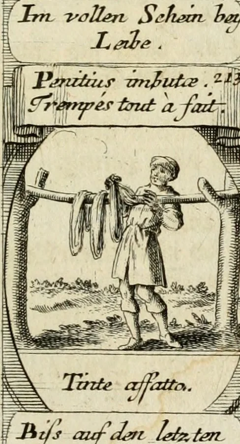 An illustration from M. Laurentii Wolfgangi Woyttens Emblematischer Parnassus : worauf die Musen, ihre Blumen-Lese, zu allerhand Freuden und Trauer-Kräntzen halten : um, den Lob-werthen Tugend-Chor, durch angenehme Rosen : hergegen, das ungezähmte Laster-Thun, mit wildem Dorn- und Distel-Flor, zu krönen : nach specialem Verlangen, in einem Gefilde, von funffzehen Hundert in dreyen verschiedlichen Theilen verfassten .., 1727, leaf 130