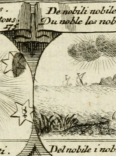 An illustration from M. Laurentii Wolfgangi Woyttens Emblematischer Parnassus : worauf die Musen, ihre Blumen-Lese, zu allerhand Freuden und Trauer-Kräntzen halten : um, den Lob-werthen Tugend-Chor, durch angenehme Rosen : hergegen, das ungezähmte Laster-Thun, mit wildem Dorn- und Distel-Flor, zu krönen : nach specialem Verlangen, in einem Gefilde, von funffzehen Hundert in dreyen verschiedlichen Theilen verfassten .., 1727, leaf 212