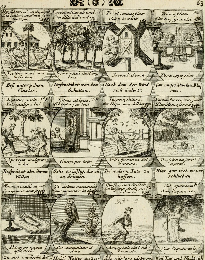 An illustration from M. Laurentii Wolfgangi Woyttens Emblematischer Parnassus : worauf die Musen, ihre Blumen-Lese, zu allerhand Freuden und Trauer-Kräntzen halten : um, den Lob-werthen Tugend-Chor, durch angenehme Rosen : hergegen, das ungezähmte Laster-Thun, mit wildem Dorn- und Distel-Flor, zu krönen : nach specialem Verlangen, in einem Gefilde, von funffzehen Hundert in dreyen verschiedlichen Theilen verfassten .., 1727, leaf 242