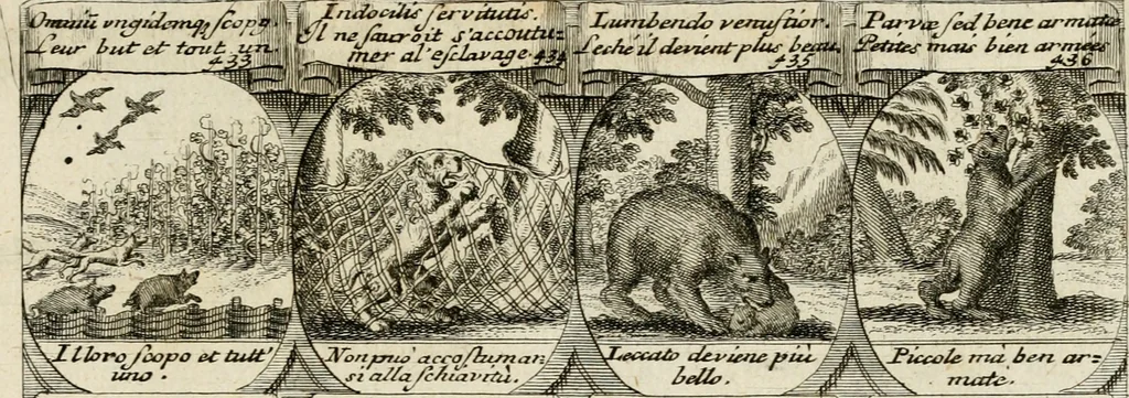 An illustration from M. Laurentii Wolfgangi Woyttens Emblematischer Parnassus : worauf die Musen, ihre Blumen-Lese, zu allerhand Freuden und Trauer-Kräntzen halten : um, den Lob-werthen Tugend-Chor, durch angenehme Rosen : hergegen, das ungezähmte Laster-Thun, mit wildem Dorn- und Distel-Flor, zu krönen : nach specialem Verlangen, in einem Gefilde, von funffzehen Hundert in dreyen verschiedlichen Theilen verfassten .., 1727, leaf 256