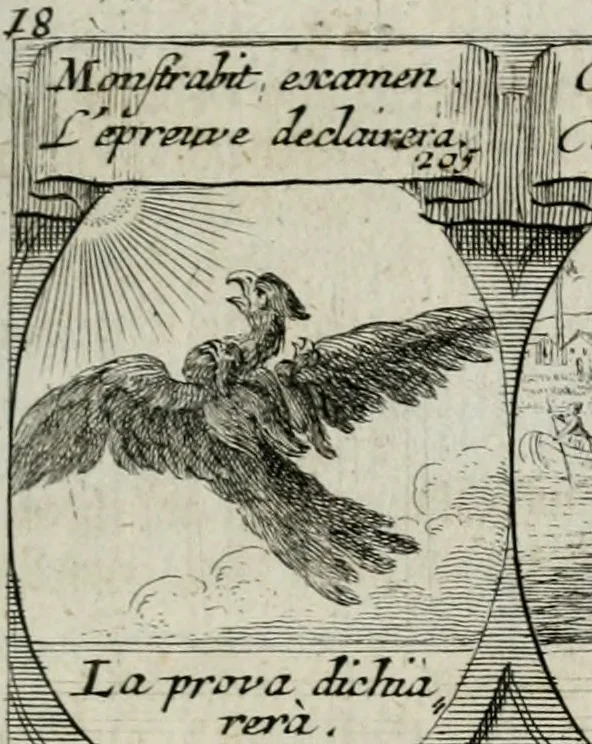 An illustration from M. Laurentii Wolfgangi Woyttens Emblematischer Parnassus : worauf die Musen, ihre Blumen-lese zu allerhand Freuden und Trauer-kränken halten. Um den Lob-werthen Tugend-chor durch angenehme rosen hergegen das ungezähmte Laster-thun mit wildem Dorn- und Distel-flor zu krönen, 1727, leaf 132