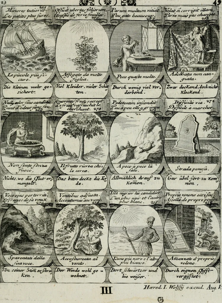 An illustration from M. Laurentii Wolfgangi Woyttens Emblematischer Parnassus : worauf die Musen, ihre Blumen-lese zu allerhand Freuden und Trauer-kränken halten. Um den Lob-werthen Tugend-chor durch angenehme rosen hergegen das ungezähmte Laster-thun mit wildem Dorn- und Distel-flor zu krönen, 1727, leaf 230