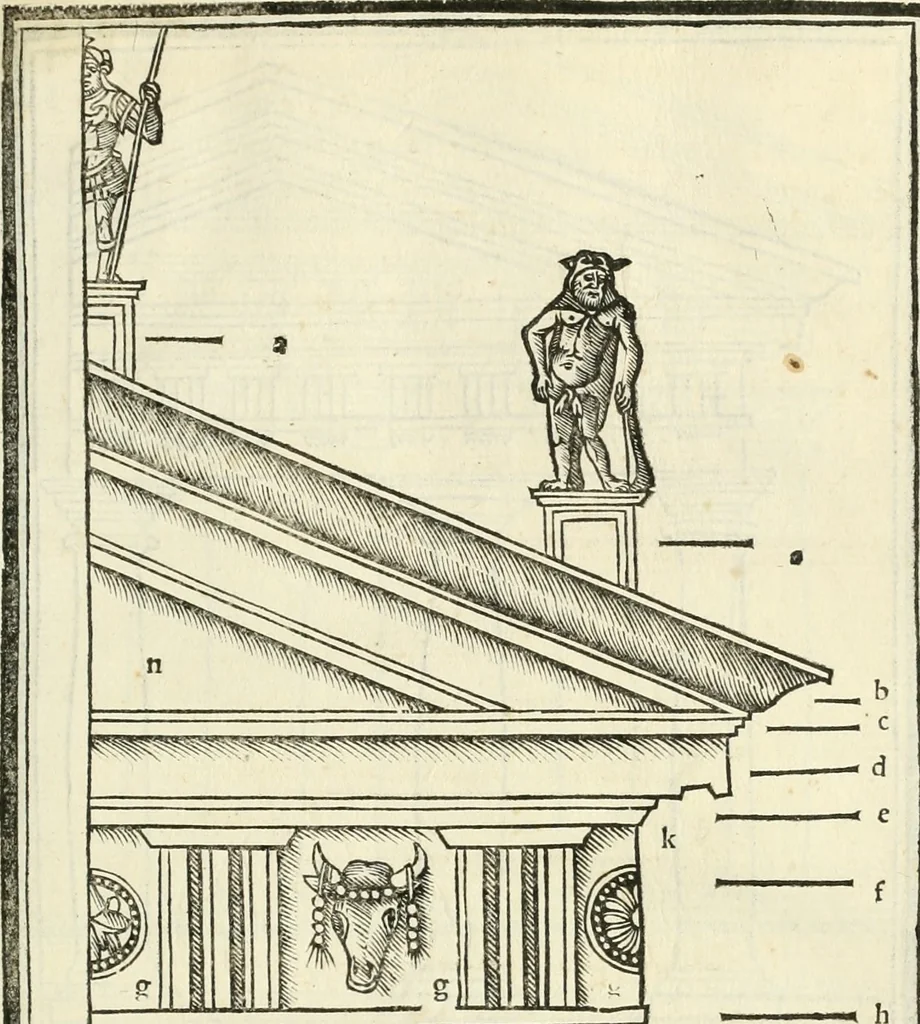 An illustration from M.L. Vitrvuio Pollione Di architettura : dal vero esemplare latino nella volgar lingua tradotto, e con le figure a suoi luoghi con mirãdo ordine insignito : anchora con la tauola alfabetica, nella quale facilmente si potra trouare la moltitudine de vocaboli a suoi luoghi cõ gran diligenza esposti e dichiarati : mai piu da alcuno altro fin al presente stampato a grande vtilita di ciascuno studioso, 1535, leaf 100