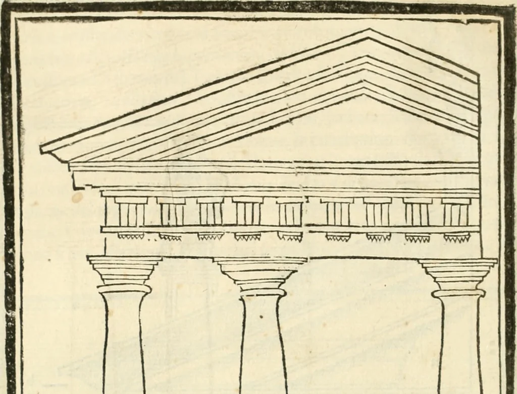 An illustration from M.L. Vitrvuio Pollione Di architettura : dal vero esemplare latino nella volgar lingua tradotto, e con le figure a suoi luoghi con mirãdo ordine insignito : anchora con la tauola alfabetica, nella quale facilmente si potra trouare la moltitudine de vocaboli a suoi luoghi cõ gran diligenza esposti e dichiarati : mai piu da alcuno altro fin al presente stampato a grande vtilita di ciascuno studioso, 1535, leaf 101
