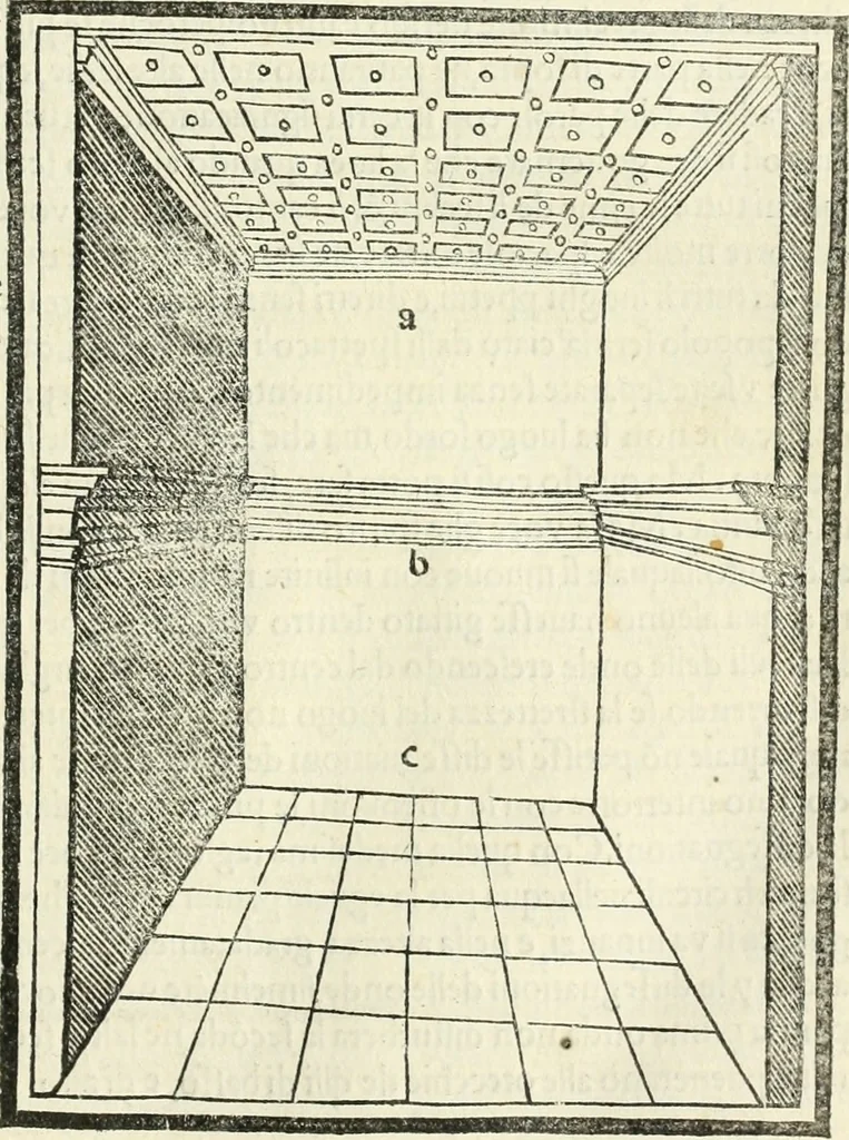 An illustration from M.L. Vitrvuio Pollione Di architettura : dal vero esemplare latino nella volgar lingua tradotto, e con le figure a suoi luoghi con mirãdo ordine insignito : anchora con la tauola alfabetica, nella quale facilmente si potra trouare la moltitudine de vocaboli a suoi luoghi cõ gran diligenza esposti e dichiarati : mai piu da alcuno altro fin al presente stampato a grande vtilita di ciascuno studioso, 1535, leaf 120