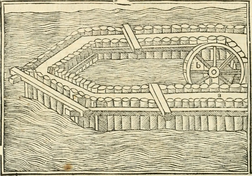 An illustration from M.L. Vitrvuio Pollione Di architettura : dal vero esemplare latino nella volgar lingua tradotto, e con le figure a suoi luoghi con mirãdo ordine insignito : anchora con la tauola alfabetica, nella quale facilmente si potra trouare la moltitudine de vocaboli a suoi luoghi cõ gran diligenza esposti e dichiarati : mai piu da alcuno altro fin al presente stampato a grande vtilita di ciascuno studioso, 1535, leaf 139